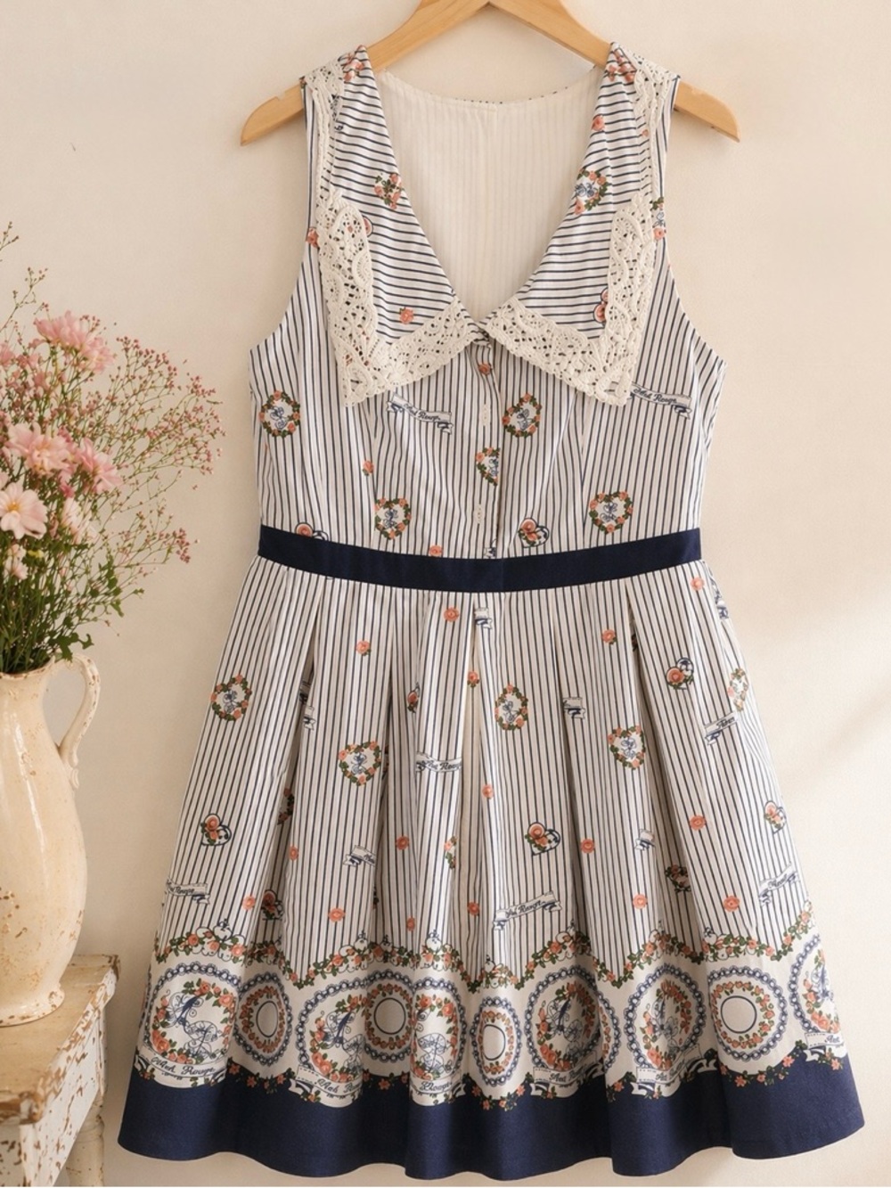 Ank Rouge Dress Lace Striped Floral Coquette Cottagecore Lolita Graduation